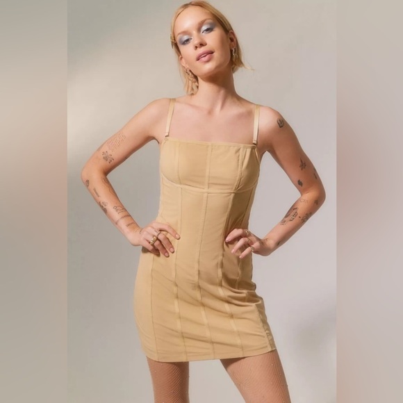 Urban Outfitters MESH CORSET BARI TAN DRESS - Picture 4 of 11